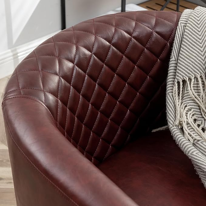 KINWELL 29 W Faux Leather Barrel Chairs Set of 2 Modern PU Upholstered Tufted Club Chairs with Nailhead Trim Small Armchairs Accent Chairs for Living Room Bedroom Apartment Lounge Nursery Red