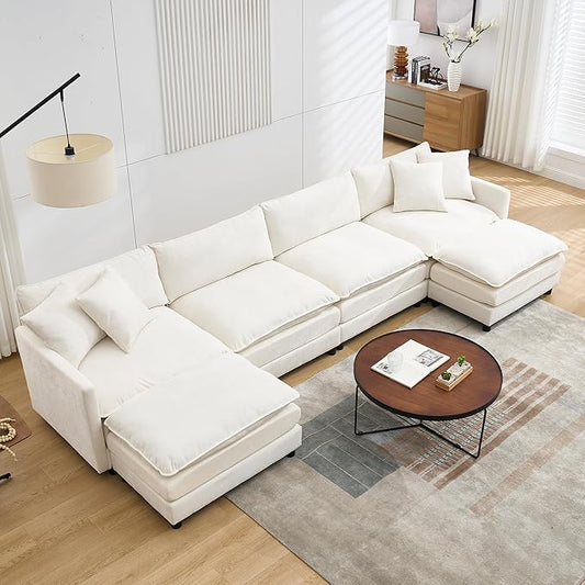 143.31 U Shaped Cloud Modular Sofa with Chaise Lounges Sectional Couches for Living Room Deep Seat Cloud Couch Chenille Comfy with Pillow