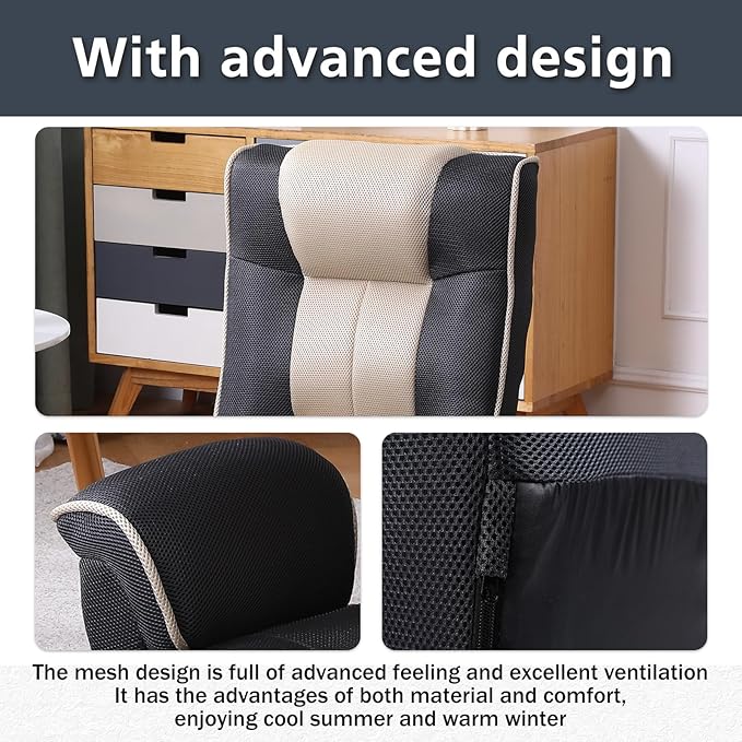 FLOGUOR 360 Degree Swivle Adjustable Floor Chair Chaise Lounge Indoor Folding Lazy Sofa with Armrests and Side Pocket Adults Gaming Chairs for Living Room Bedroom Factory Price 201 (BK-GR)