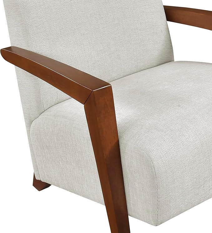 Lexicon Modern Accent Chair with Solid Wood Frame in Chestnut Finish Chenille Fabric Upholstered Living Room Lounge Arm Chair Thick and Comfy Innerspring Seat Cushion Beige