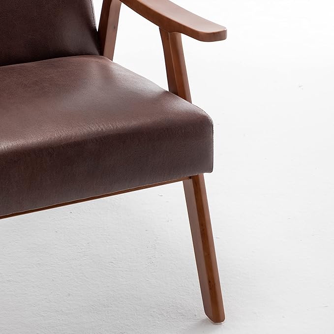 Accent Chair with Microfiber Upholstery and Solid Wood Frame Classic Mid-Century Modern Living Room Furniture for Extra Seating Dark Brown
