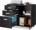 3 Drawer Wood File Cabinet Mobile Lateral Filing Cabinet Printer Stand with Open Storage Shelves for Home Office Black