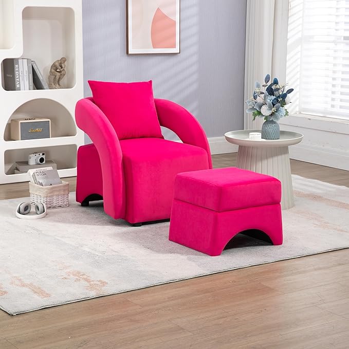 House Hold Accent Chair with Ottoman Mid Century Modern Barrel Chair Upholstered Club Tub Round Arms Chair for Living Room