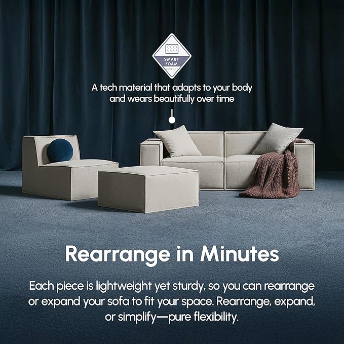 ROVE LAB Love Seat Sofa in a Box No Assembly Deep Seat and Comfy Modular Sofa Spill-Proof Fabric Modern Small Couch for Living Room Loveseats Bedroom Apartment Home Office (Hydrogen Blue)