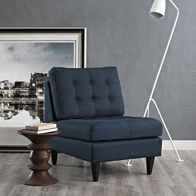 Modway Empress Mid-Century Modern Upholstered Fabric Side Armless Lounge Accent Chair Azure