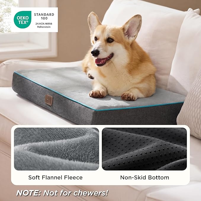 Bedsure Memory Foam Dog Bed Medium Size Dogs- Orthopedic Pet Beds for Crate with Removable Washable Cover and Nonskid Bottom - Plush Flannel Fleece Top Pet Mat Grey
