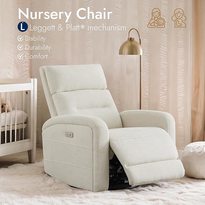 Watson &amp Whitely Swivel Power Recliner Glider Rocker Nursery Recliner with Charging Port for Living Room Fabric in Linen