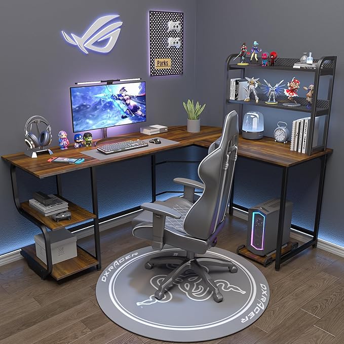 Teraves Reversible L Shaped Desk with Large Surface 69 Inch Sturdy Corner Desk with Storage Shelves Premium Office Computer Desk Workstation for Home Office Gaming