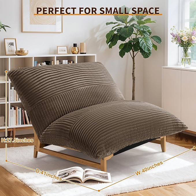 Oversized Comfy Cloud-Like Accent Chair Extra-deep Seat Bean Bag Chairs Convertible Stuffed Bean Bag Cushion with Removable Washable Cover Brown