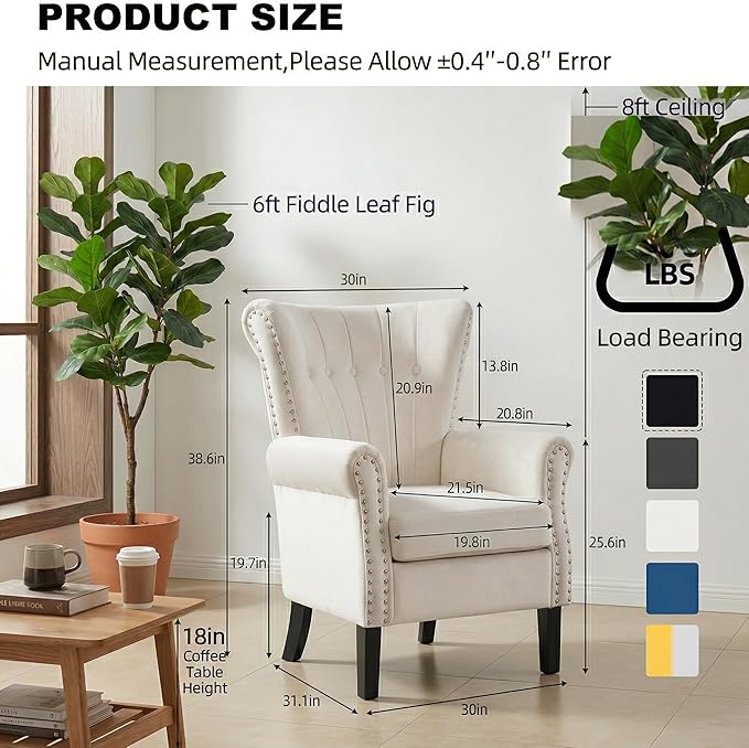 Modern Accent Chair for Living Room Comfy Upholstered Armchair for Bedroom &amp Small Spaces Mid Century Lounge Reading Chair for Office(White)