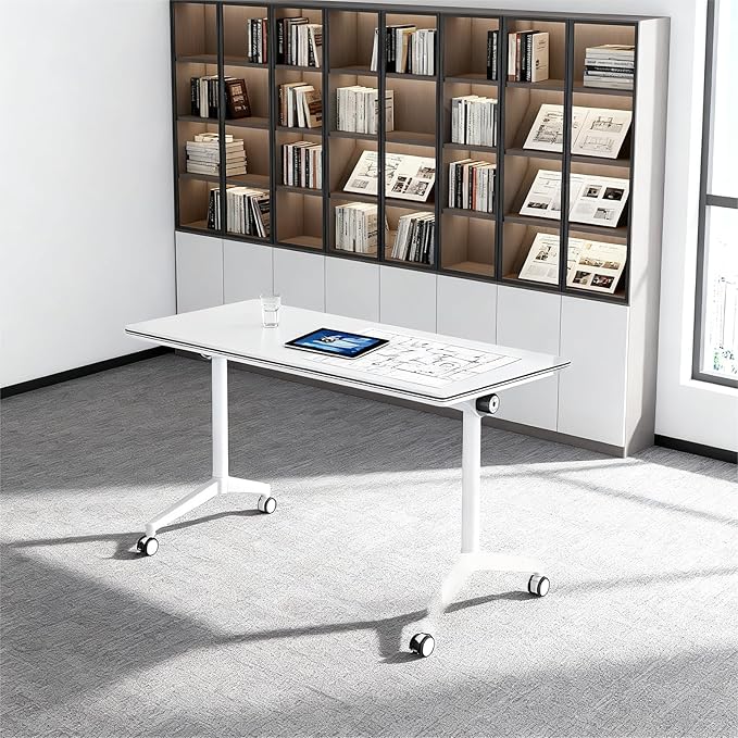Folding Home Office Desk with Locking Wheels | Mobile Flip Top Computer Table | Space Saving Design for Small Spaces Apartments &amp Studios (47IN)