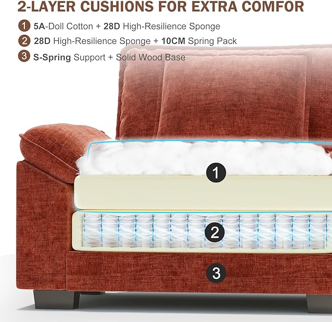 CDCASA Oversized Accent Chair Chenille Comfy Cloud Sofa Chair with Large Seat and Upholstered Armrests Modern Extra Wide Armchair Reading Chairs for Bedroom Living RoomTerracotta Orange