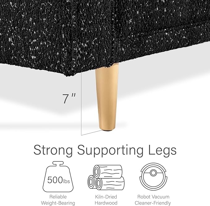Furniture of America Oriana Contemporary Boucle Sofa Couch with Back Pillows and Wooden Legs Comfy Fabric Upholstered 3 Seater Couch for Living Room Bedroom Home Office Black