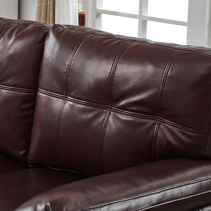 79-inch 3 Seater Couch with Storage Mid-Century Vintage Retro Faux Leather PU Upholstery Tufted Cloud Comfy Deep Seat Sofa Couch for Living Room Office Apartment Burgundy