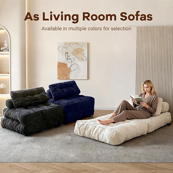 Folding Sofa Bed - Convertible Sleeper Chair with Pillow &amp Back Support Comfy Foldable Mattress Portable Futon Fold Out Chair Bed for Living Room/Bedroom/Apartment (Blue)