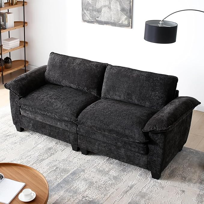 mestyl Modular Loveseat Sectional Sofa Comfy Cloud Couch 2 Deep Seat Sofa Couch 84 Soft Love Seat Modern Couches Set for Living Room Bedroom Chenille Black MT001