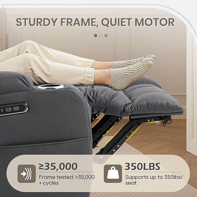 Wall Hugger Power Reclining Loveseat with Manual Adjustable Headrests Electric Recliner Sofa with USB/Type-C Ports Cup Holders – Perfect for RV and Small Spaces (Grey)