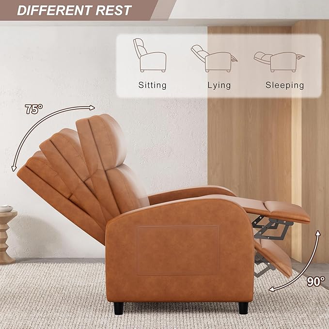 JUMMICO Recliner Chair Adjustable Home Theater Single Recliner Sofa Furniture with Thick Seat Cushion and Backrest Modern Living Room Recliners (Leather Brown)