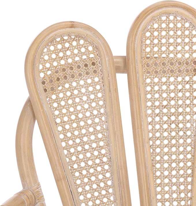 SAFAVIEH Home Collection – Maki White Washed Rattan Arm Chair with Ivory Seat Cushion Curved Scalloped Back Design Fully Assembled (ACH4904A)