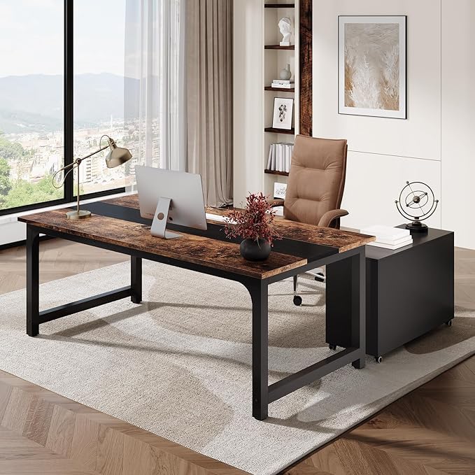 Tribesigns 63 Computer Desk with 40 Lateral File Cabinet L Shaped Executive Desk with Mobile Drawer Cabinet Office Furniture Set for Home Study Workstation Rustic Brown &amp Black