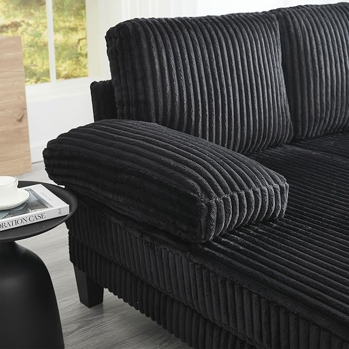 114.2 Beige Sectional Couches for Living Room U Shaped Couch with Double Chaise Modern Comfortable Plush Corduroy 4-Seat Cloud Sofa Set with Chenille Fabric for Home Furniture (Black)