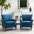 HULALA HOME Accent Chair with Wood Legs &amp Removable Cushion Modern Wingback Armchair with Nailhead Trim Comfy Upholstered Lounge Chair Single Sofa Chairs for Living Room Bedroom Set of 2 Navy