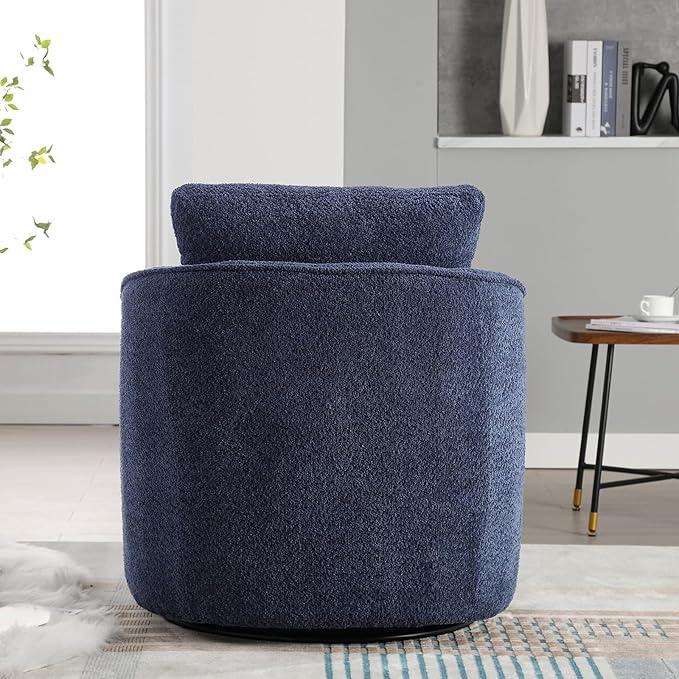Soft Boucle Upholstered Swivel Accent Barrel Chair Wide Seated Comfy Round Single Sofa Chair 360 Swivel Club Armchair for Living Room Bedroom Nursery (Boucle Navy)