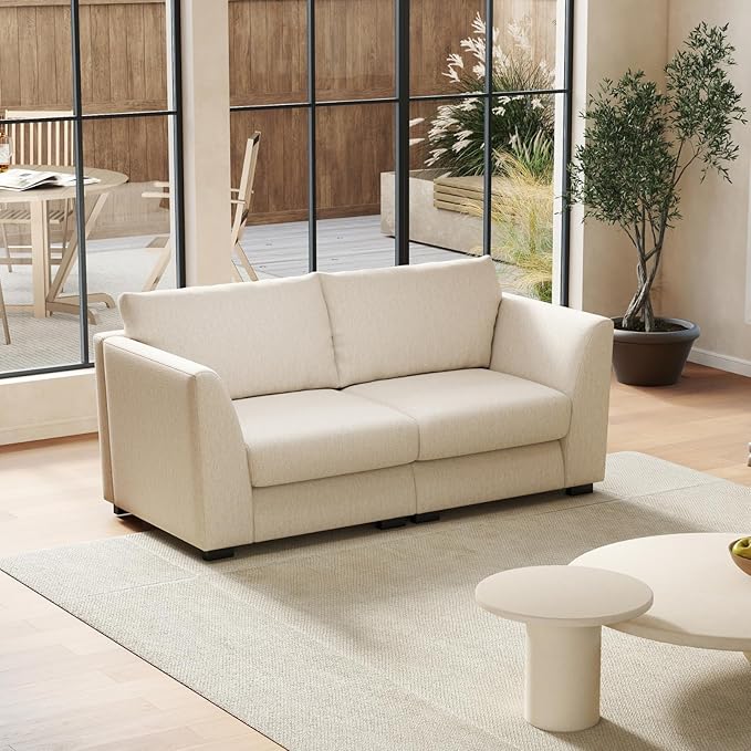 HEAH-YO 58 Inch Loveseat Sofa 2-Seater Sectional Couch with High Density Foam Small Cloud Couch for Living Room Linen White