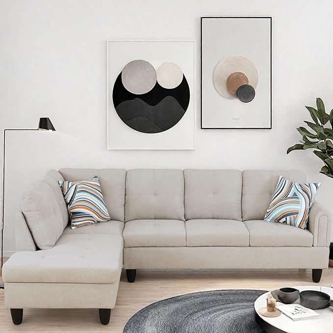 L Shaped Couch Modular Sectional Sofa with Chaise Modern Modular Sofas Furniture Sofa Couches for Living Room/Apartment/Office/Bedroom Light Grey
