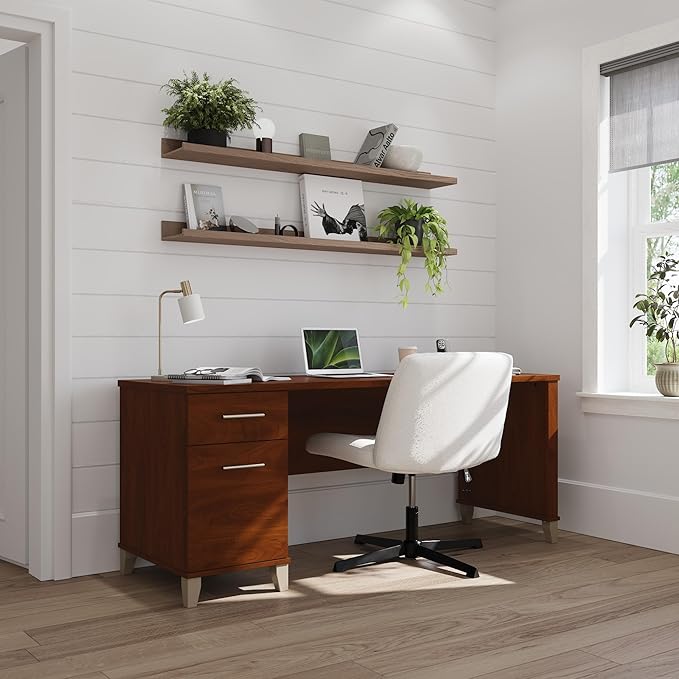Bush Furniture 72-inch Home Office Desk with Drawers Large Computer Table for Personal Workspace Somerset Collection Hansen Cherry