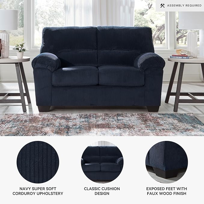 Signature Design by Ashley SimpleJoy Contemporary Loveseat for Living Room Blue
