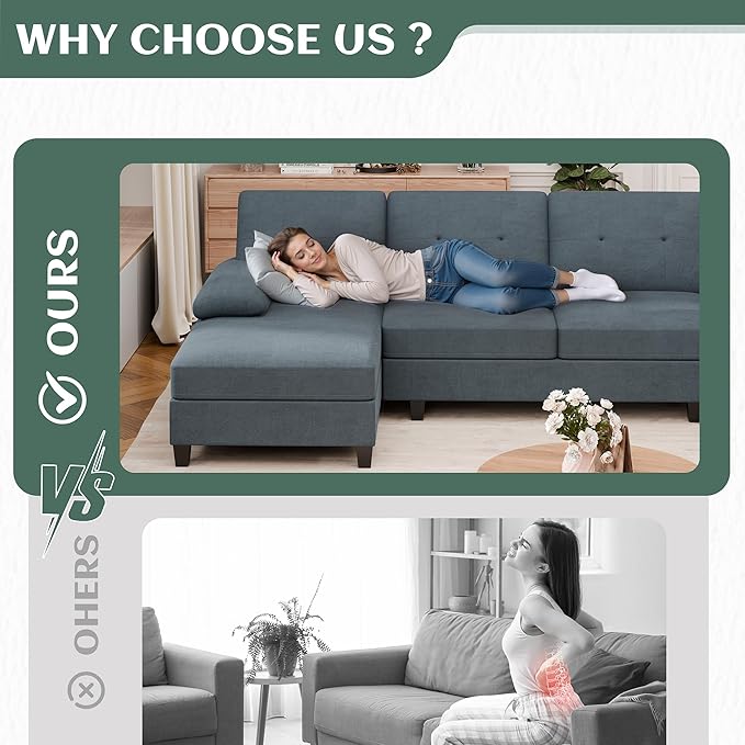 Vongrasig Sectional Couches for Living Room U-Shaped Sofa with Chaise 4-seat Large Sectional Modern Couch for Living Room Apartment (Gray)