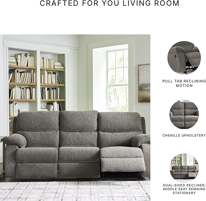 Signature Design by Ashley Scranto Contemporary Manual Reclining Sofa Gray