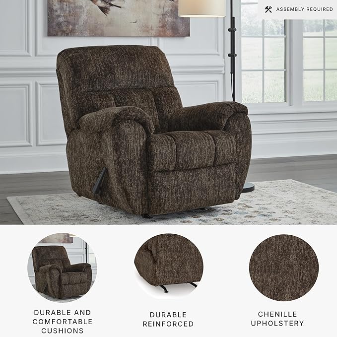 Signature Design by Ashley Rampant Casual Manual Rocker Recliner with Pillow-Top Arms Dark Brown