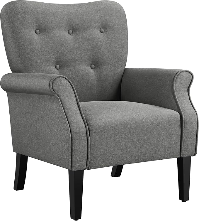 Yaheetech Modern Armchair Mid Century Accent Chair with Sturdy Wood Legs and High Back for Small Space Upholstered Fabric Sofa Club Chair for Living Room/Bedroom/Office Dark Gray