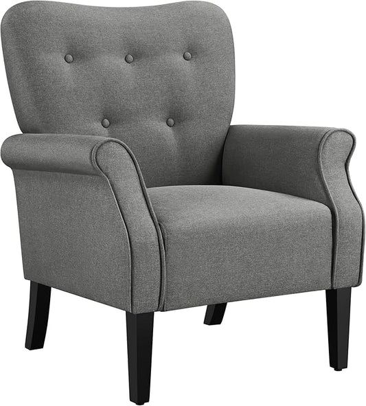 Yaheetech Modern Armchair Mid Century Accent Chair with Sturdy Wood Legs and High Back for Small Space Upholstered Fabric Sofa Club Chair for Living Room/Bedroom/Office Dark Gray