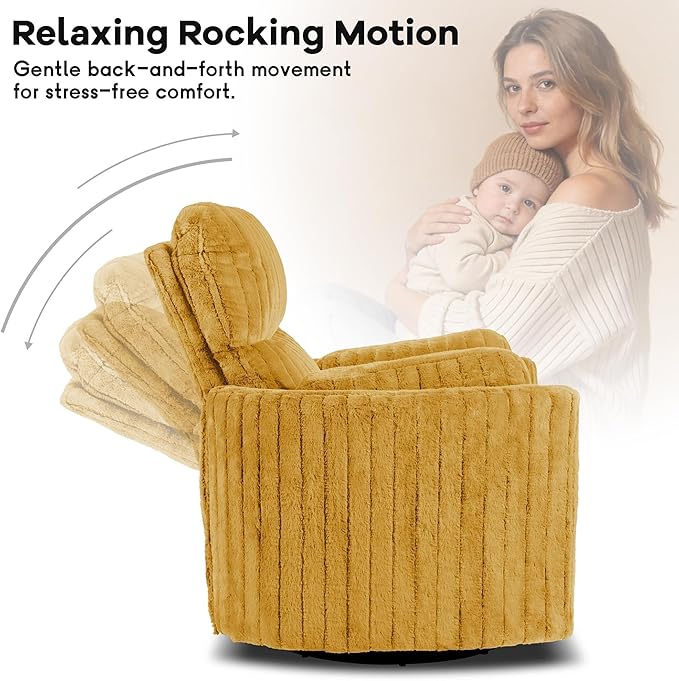 leovanni Power Swivel Rocker Recliner Chair USB Ports Electric Nursing Reclining Chairs Chenille Upholstered Nursery Glider Rocking Chair with 2 Pillows for Bedroom Living Room Yellow