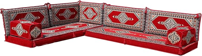 L Shaped Arabic Floor Cushions Sectional Sofas Arabic Majlis Set Custom Made Sofa Arabic Sofa Set Seating Cushions (4'' Thickness Sofa L Sofa Only Red)