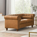 Air Leather Tufted Loveseat Couch Rolled Arm 2-Seater Sofa with Nailhead Trim and 2 Neck Roll Pillows Living Room Small Apartment Office Décor Brown