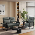 Upholstered Living Room Chair Armchair SetMid Century Faux Leather Accent Chair Loveseat Furniture SetReception Couch Slipper Club Lounge Chair Sofa with Sidetable-Dark Grey(1 Loveseat and 1 Chair)