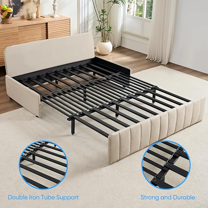 PUREMIND Queen Pull Out Sofa Bed 3 in 1 Convertible Sleeper Sofa Couch with Pull Out Bed Armless Loveseat Sleeper Foldable Couch Bed for Living Room Small Space