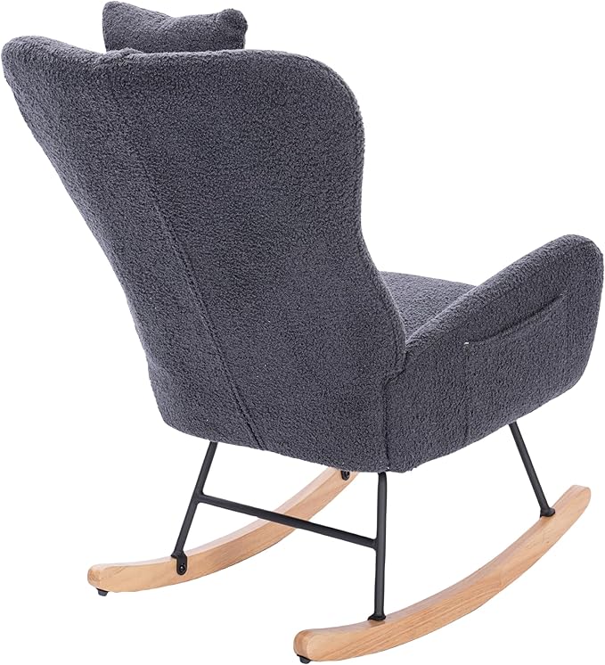 Modern Teddy Upholstered Nursery Rocking Chair for Living Room Bedroom(Dark Grey Teddy)