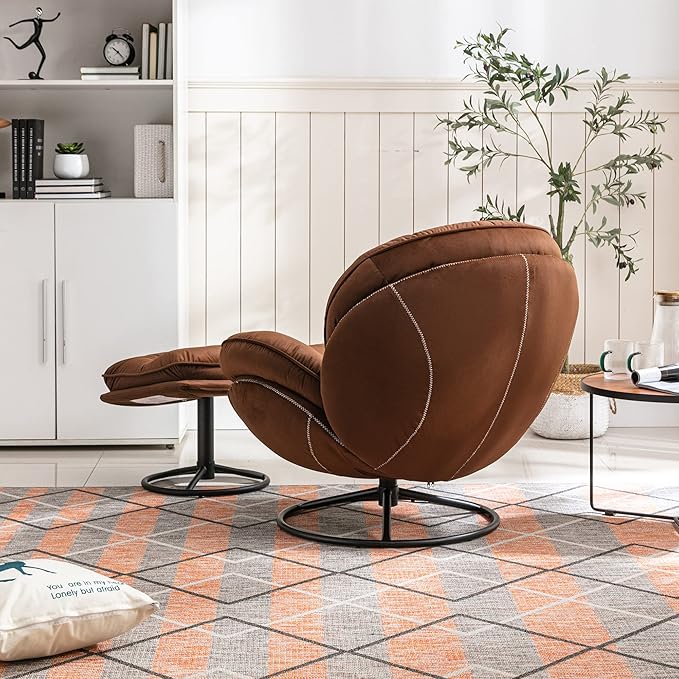 Accent Chair TV Chair Living Room Chair with Ottoman-Brown
