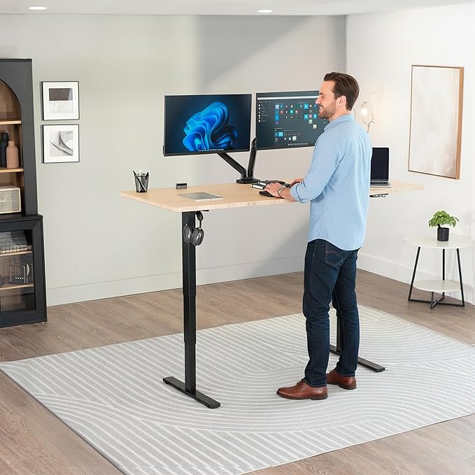 VIVO Electric 71 x 30 in Real Bamboo Standing Desk Touch Screen Adjustment 220 lb Frame Support 2E Series Black Frame DESK-KIT-2E71O