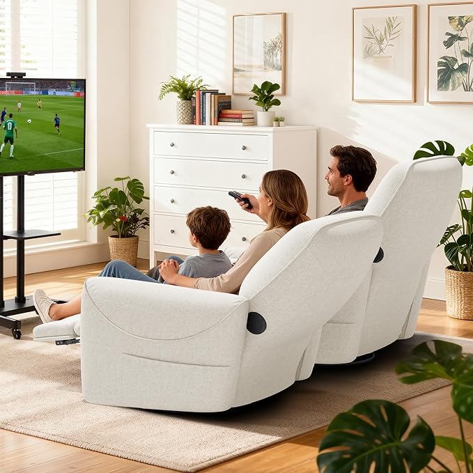 KINGYES Power Recliner Chair 270° Swivel Glider Living Room Recliner with USB-C Port Nursery Rocking Chair Beige