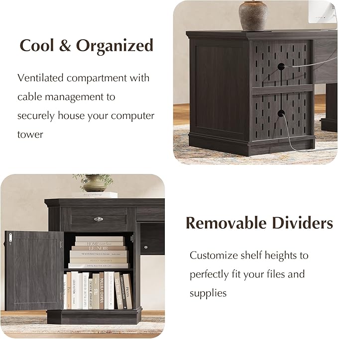 59 Classic Executive Desk with Storage Victorian Executive Desk with Charging Station Keyboard Tray 3 Drawers &amp 2 Cabinet Storage &amp 2 Pedestals Easy Assembly Black