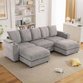110 W x 60 D U Shape Sectional Sofa with USB Charging &amp Cup Holder &amp Storage 5 Seater Plush Corduroy Couches with Movable Ottoman Cloud Couch Sofas for Living Room DIY Combination - Light