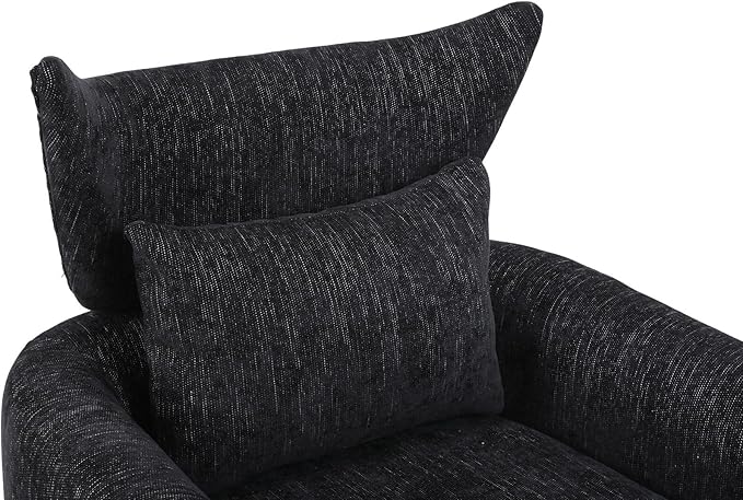 Swivel Accent Chairs for Living Room Mid Century Modern Accent Chair with Arms Comfy Side Chairs for Living Room with Gold Base &amp Lumbar Pillow Upholstered Armchair with Wingback (Black)