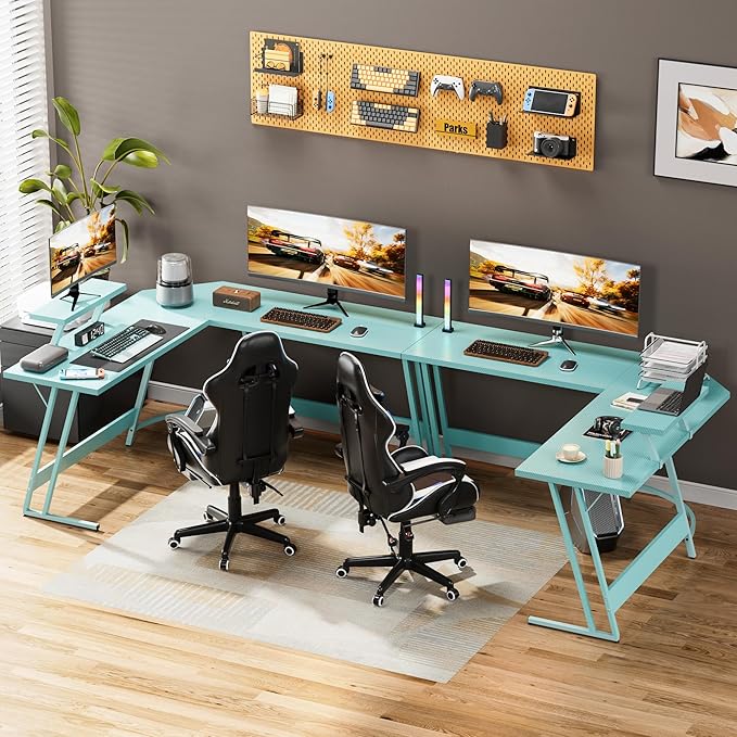 Homall L Shaped Gaming Desk Computer Corner Desk PC Gaming Desk Table with Large Monitor Riser Stand for Home Office Sturdy Writing Workstation (Blue 51 Inch)