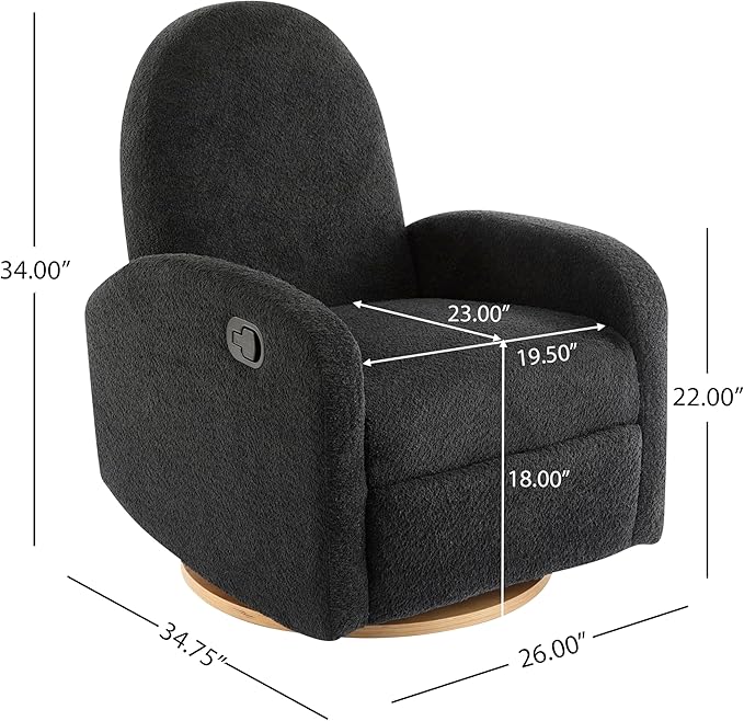 Merax Boucle 360 Swivel &amp Glider Recliner Chair Soft Bedroom Sofa Chair with with Thicker Seat Cushion Modern Home Theater Seating for Living Room Black